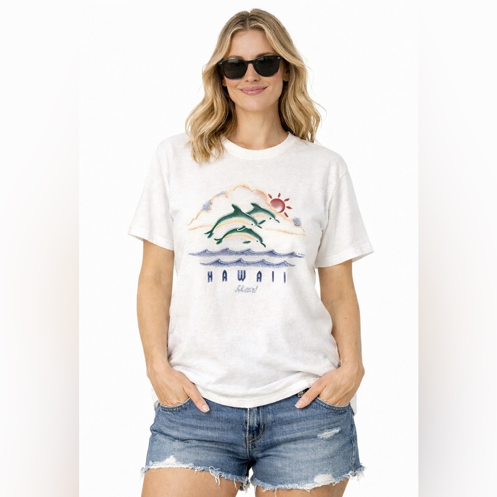 Vintage Hawaii Maui Dolphin Graphic T-Shirt Anvil White Tee Size Medium Y2K